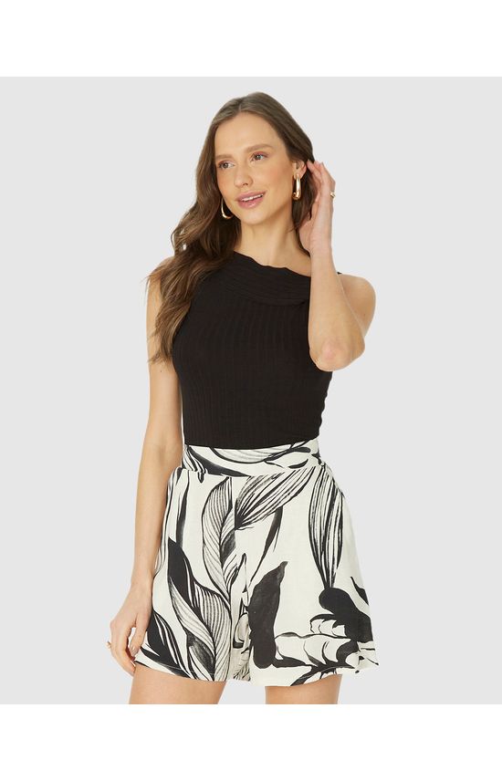 Regata Cropped Feminina Com Detalhe Torção Em Malha Viscose Canelada