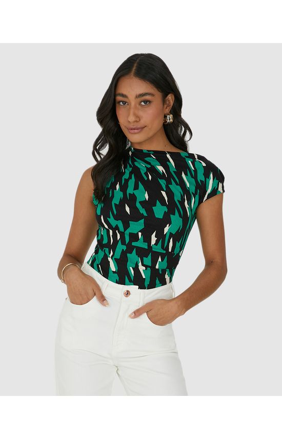 Blusa Feminina Assimétrica Com Detalhe Franzido Em Malha Viscose Canelada