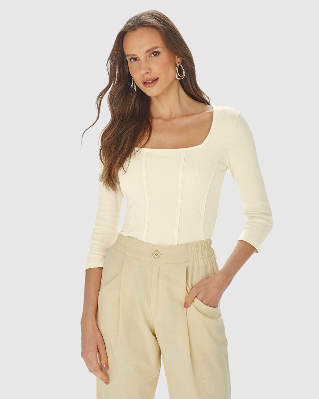 Blusa Long Cropped Feminina Corset Em Ribana - Imagem 6