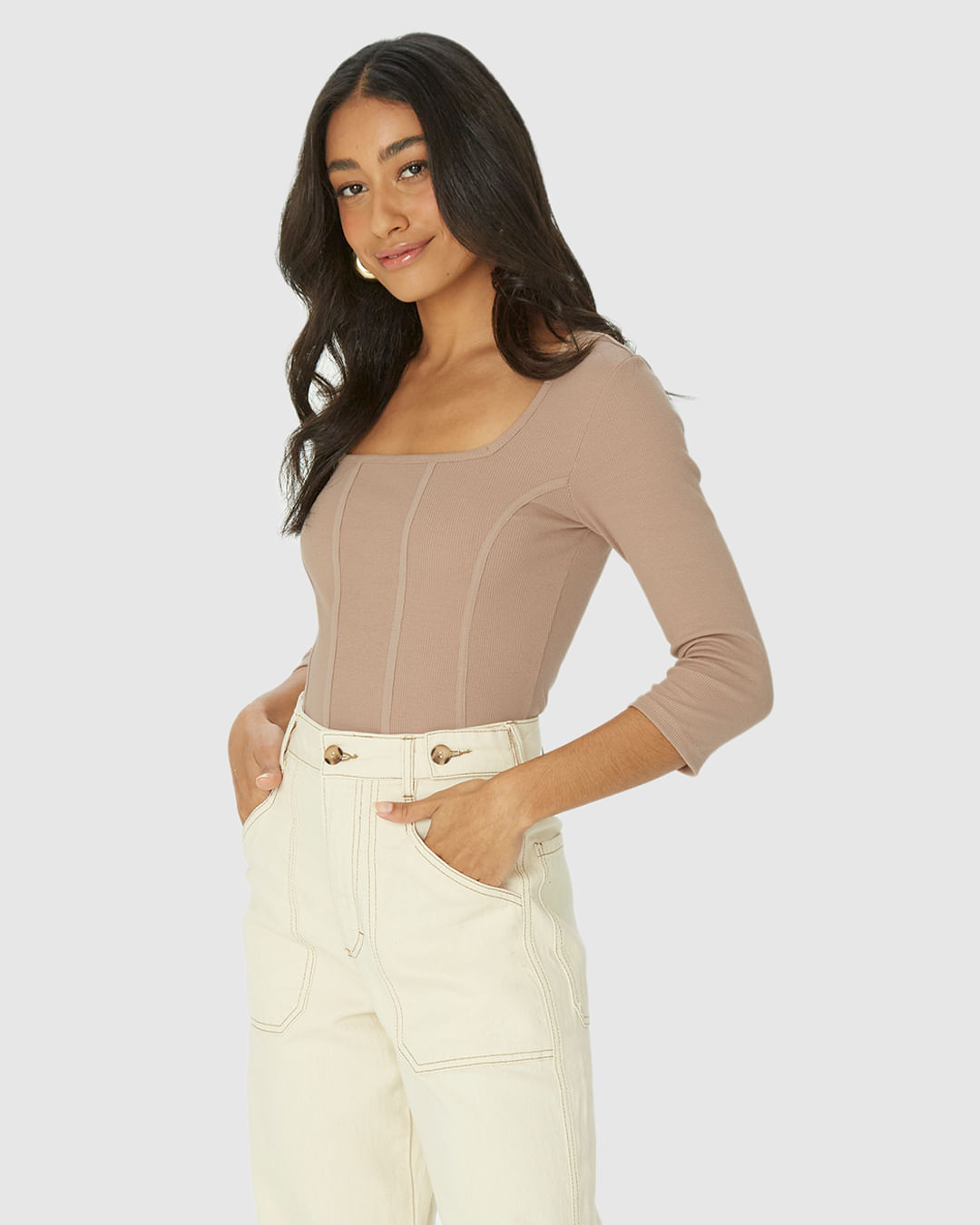 Blusa Long Cropped Feminina Corset Em Ribana - Imagem 26