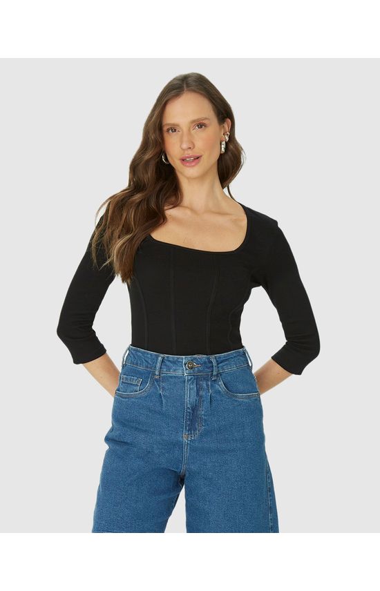 Blusa Long Cropped Feminina Corset Em Ribana