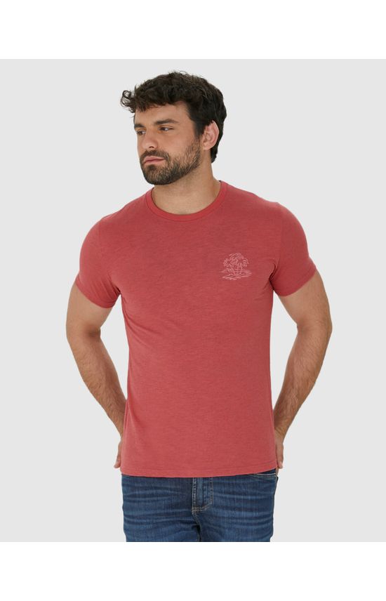 Camiseta Masculina Slim Estampa Frente E Costas Em Malha Rajada Linho