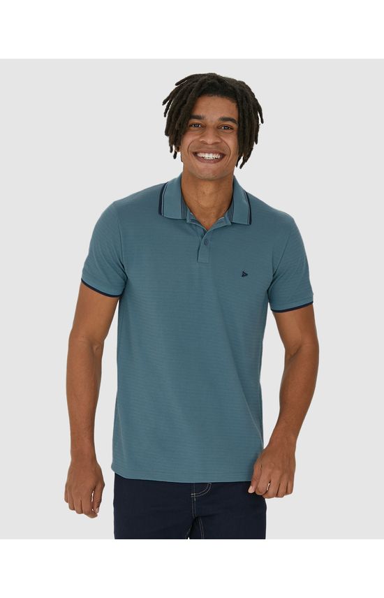 Camisa Polo Masculina Bordado Peitoral Em Piquet Listrado