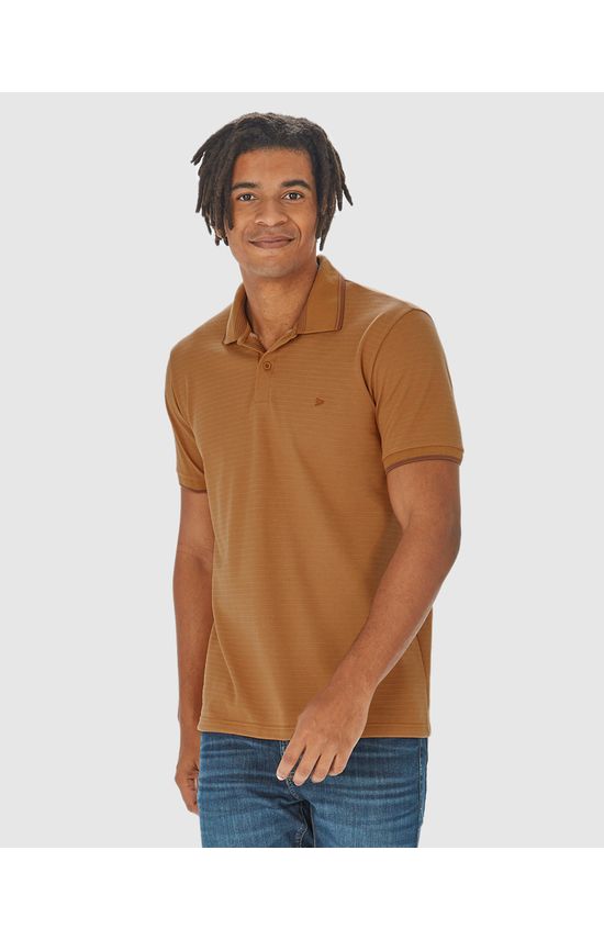 Camisa Polo Masculina Bordado Peitoral Em Piquet Listrado