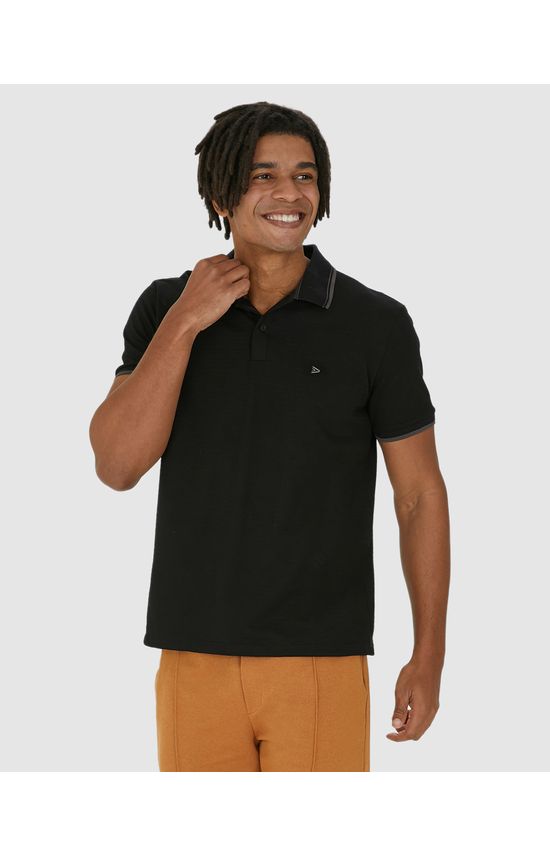 Camisa Polo Masculina Bordado Peitoral Em Piquet Listrado