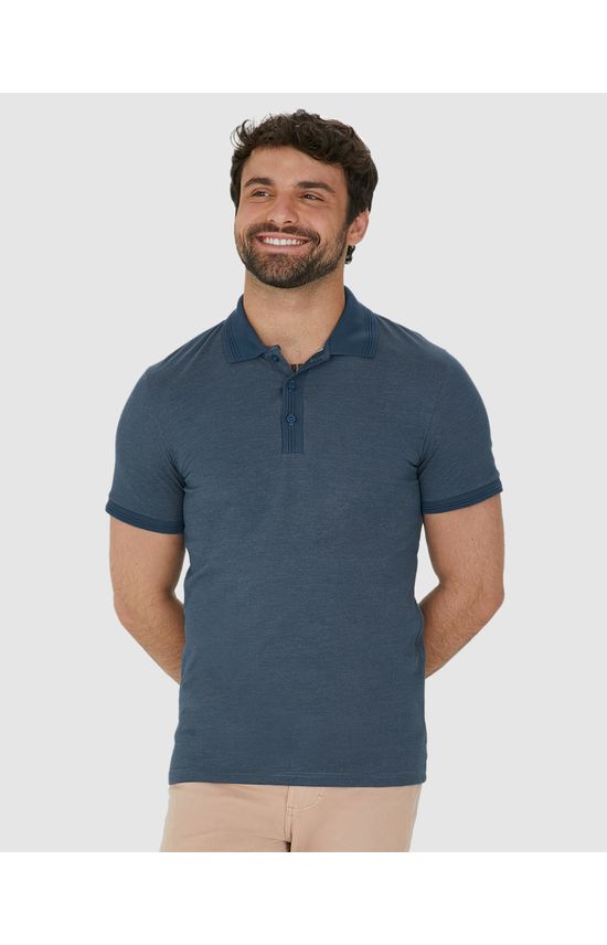 Camisa Polo Masculina Slim Em Malha Texturizada