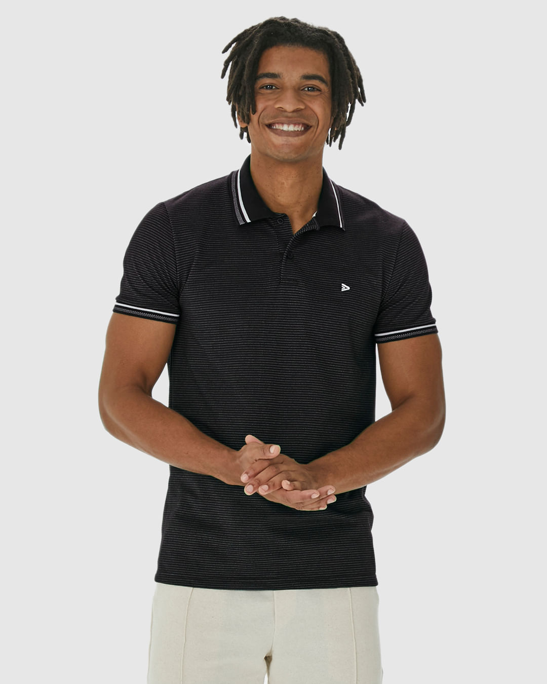 Camisa Polo Masculina Slim em Malha Listrada