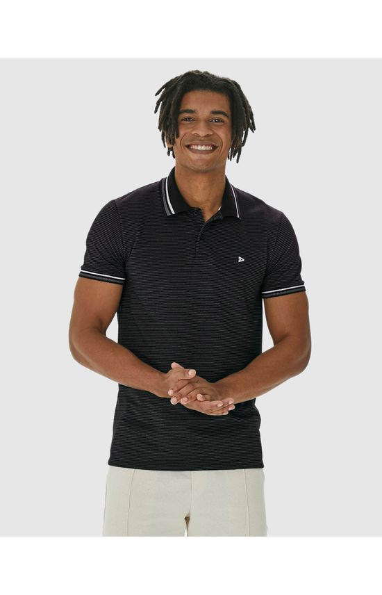 Camisa Polo Masculina Slim Em Malha Listrada