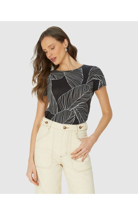 Blusa Feminina Estampada Manga Curta Em Viscose Stretch