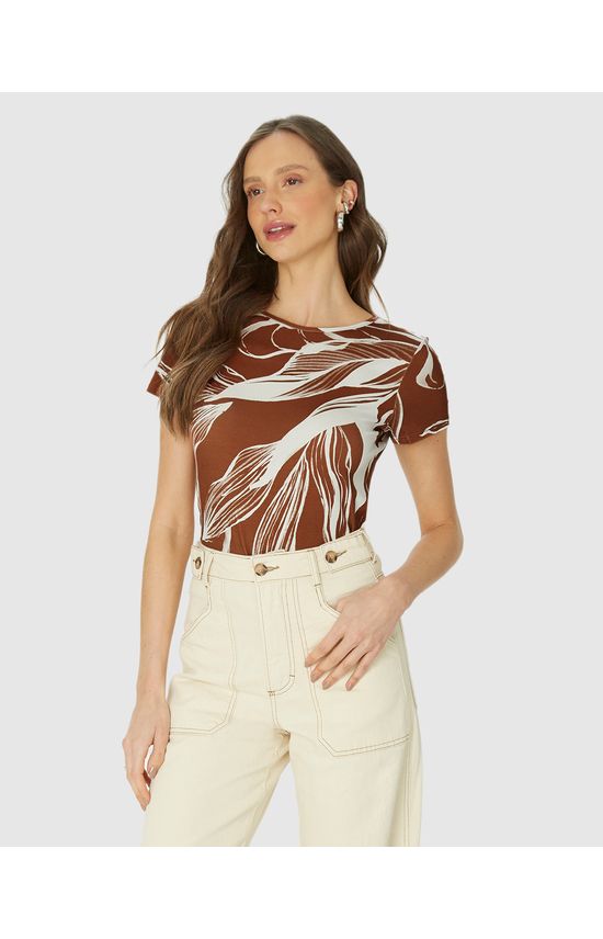 Blusa Feminina Estampada Manga Curta Em Viscose Stretch