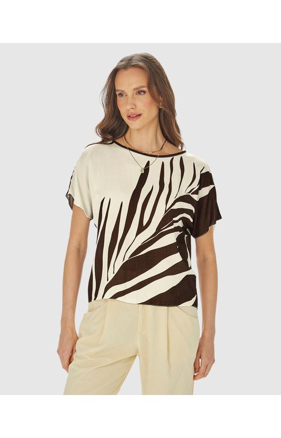 Blusa Ampla Feminina Estampa Folhagem Em Viscose