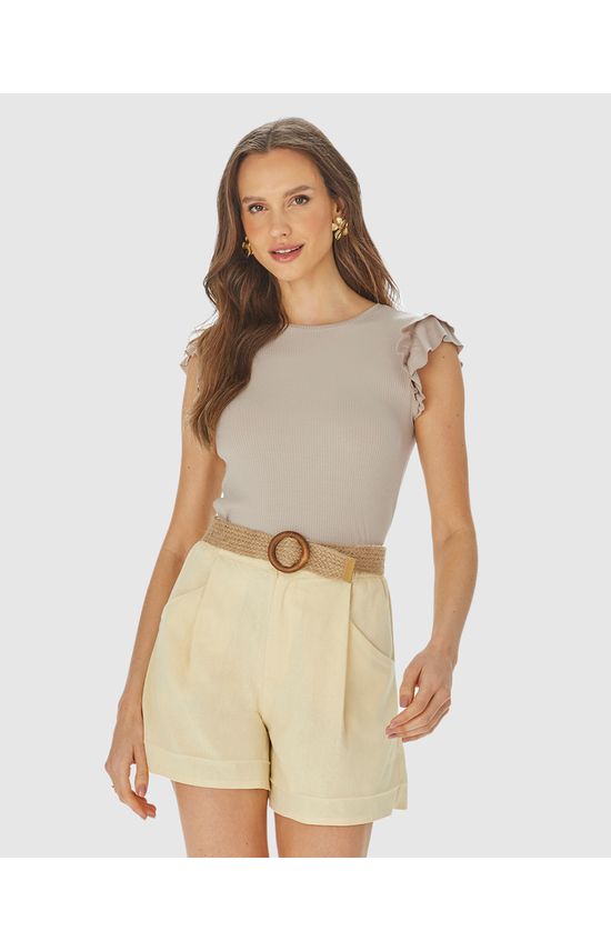 Blusa Feminina Manga Babado Em Malha Canelada Brilho