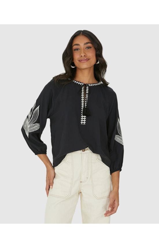 Blusa Ampla Feminina Abertura Com Cordão Em Viscose
