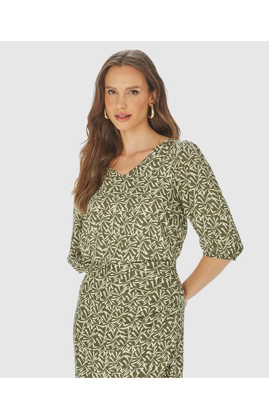 Blusa Feminina Estampada Manga 3/4 Em Viscose Lurex