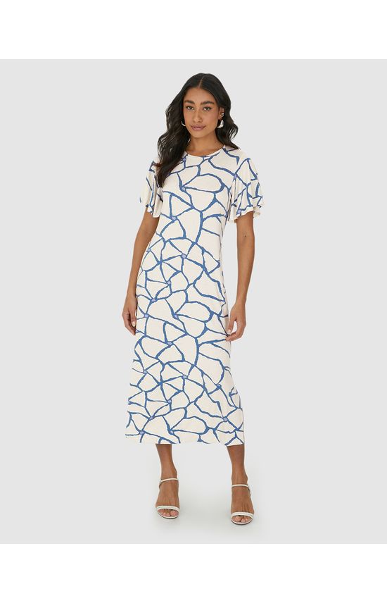 Vestido Midi Feminino Amplo Estampado Em Malha Viscolinho Stretch