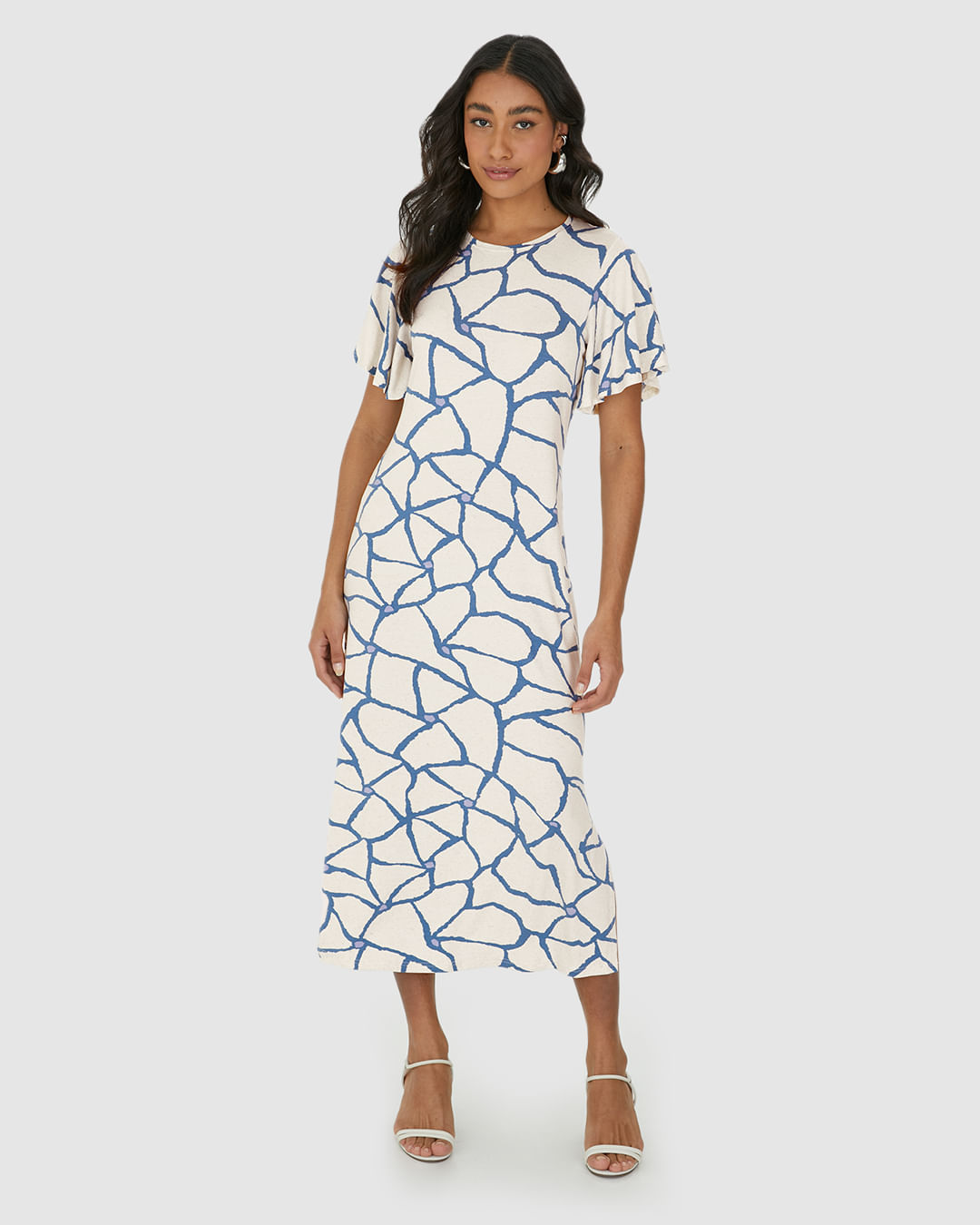 Vestido Midi Feminino Amplo Estampado Em Malha Viscolinho Stretch - Imagem 21