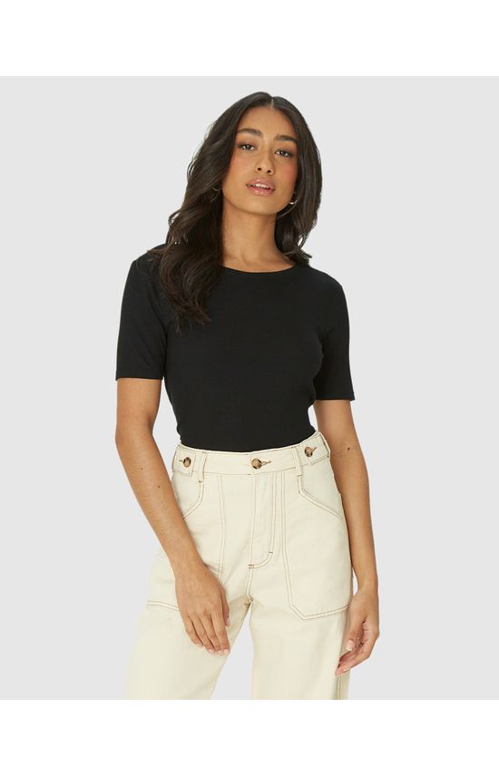 Blusa Feminina Decote Redondo Em Malha Canelada Brilho