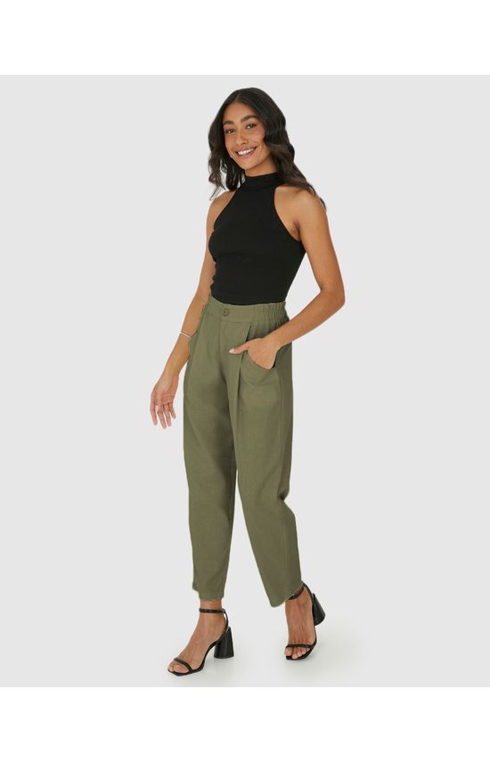 Calça Feminina Carrot Bolso Funcional Em Viscolinho
