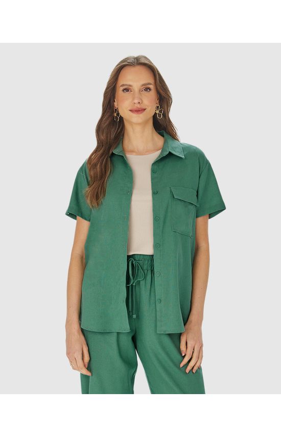Camisa Feminina Com Bolso Funcional Em Viscolinho