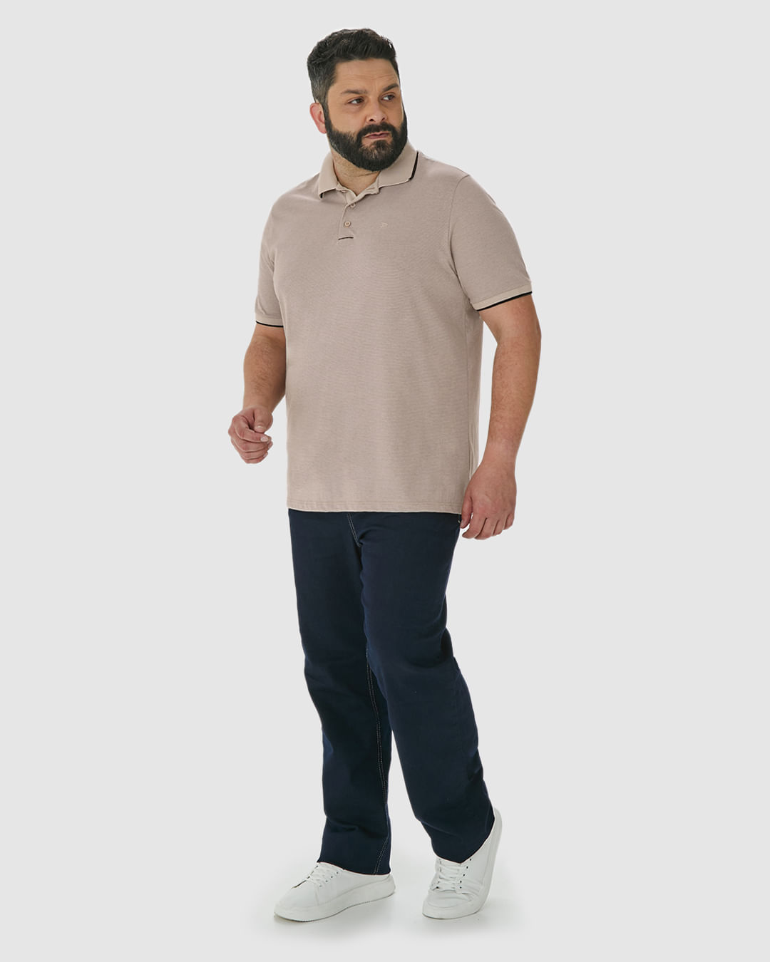 Camisa Polo Masculina Plus Size Abertura Lateral Em Malha Texturizada - Imagem 12