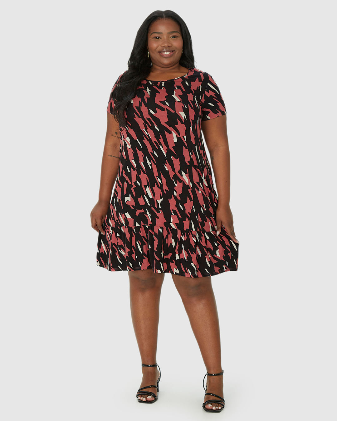 Vestido Feminino Plus Size Estampado Evasê Em Viscose Stretch - Imagem 2