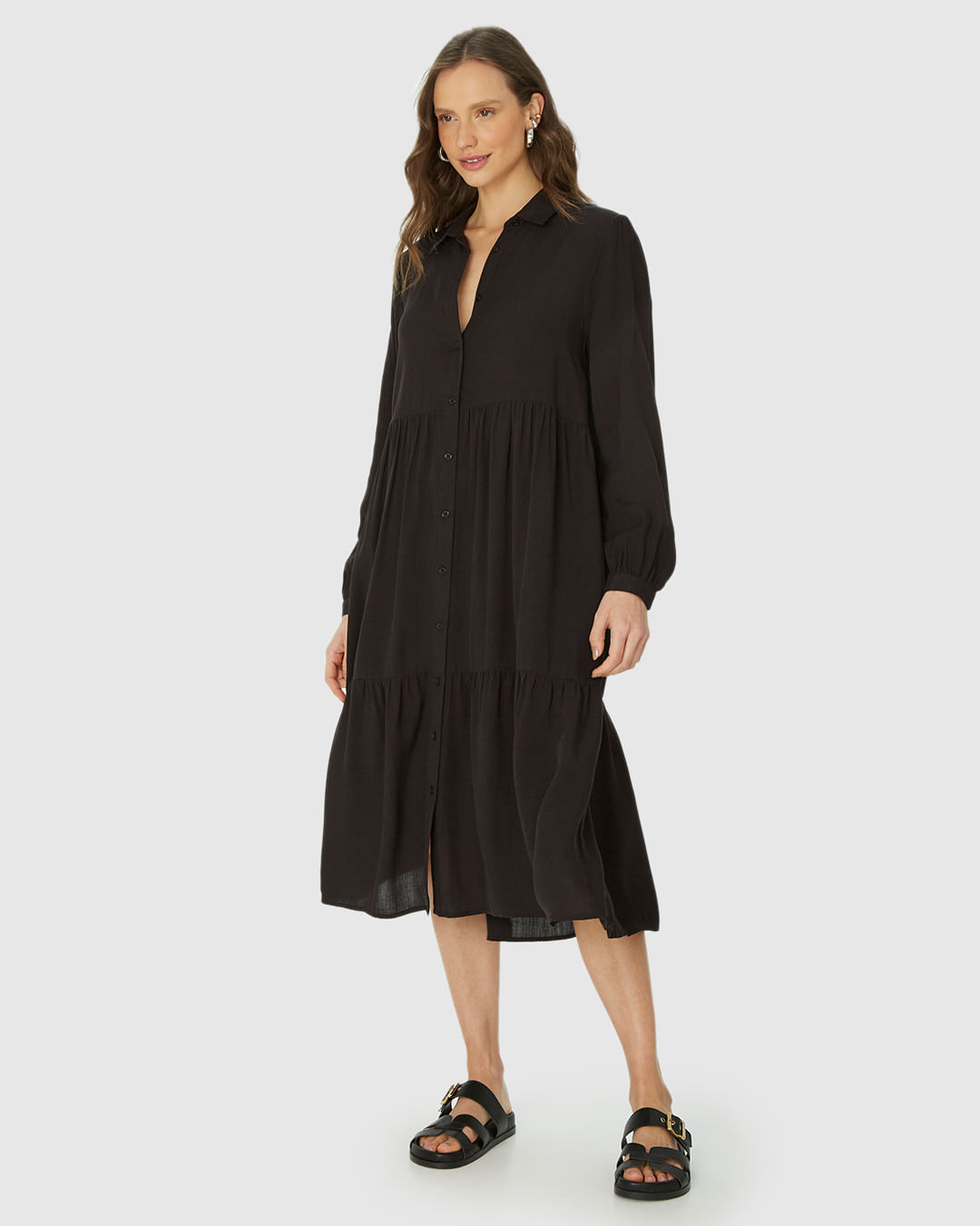 Vestido Chemise Feminino Abotoamento Frontal Em Viscose Sarjada - Imagem 17