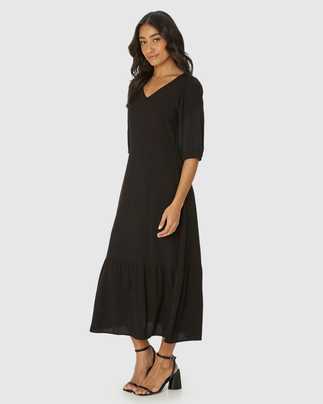 Vestido Midi Feminino Marias Manga 3/4 Em Viscose - Imagem 2