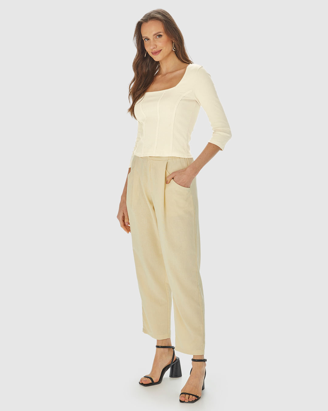 Blusa Long Cropped Feminina Corset Em Ribana - Imagem 22