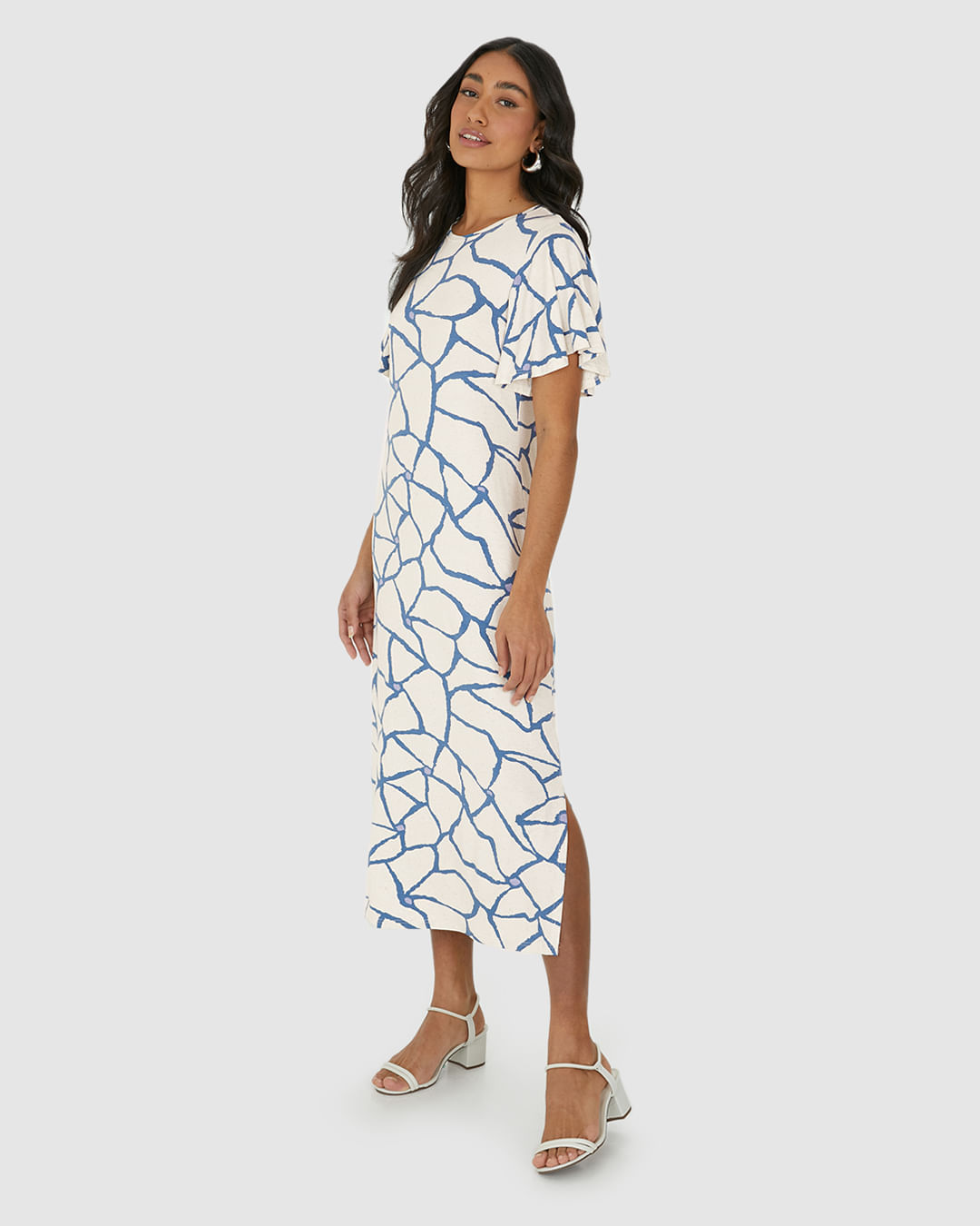 Vestido Midi Feminino Amplo Estampado Em Malha Viscolinho Stretch - Imagem 17