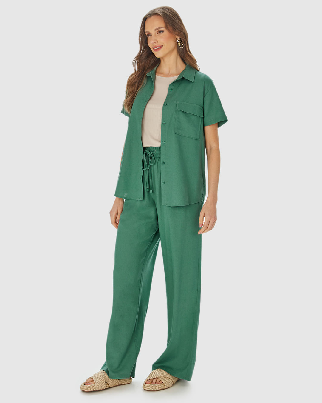 Camisa Feminina Com Bolso Funcional Em Viscolinho - Imagem 2