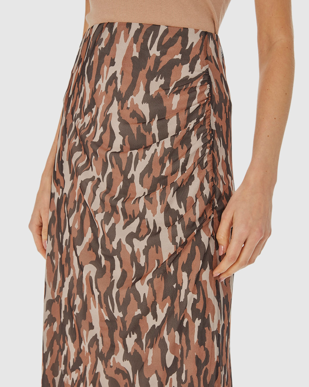 Saia Reta Feminina Animal Print Fenda Lateral Em Tule Stretch - Imagem 13