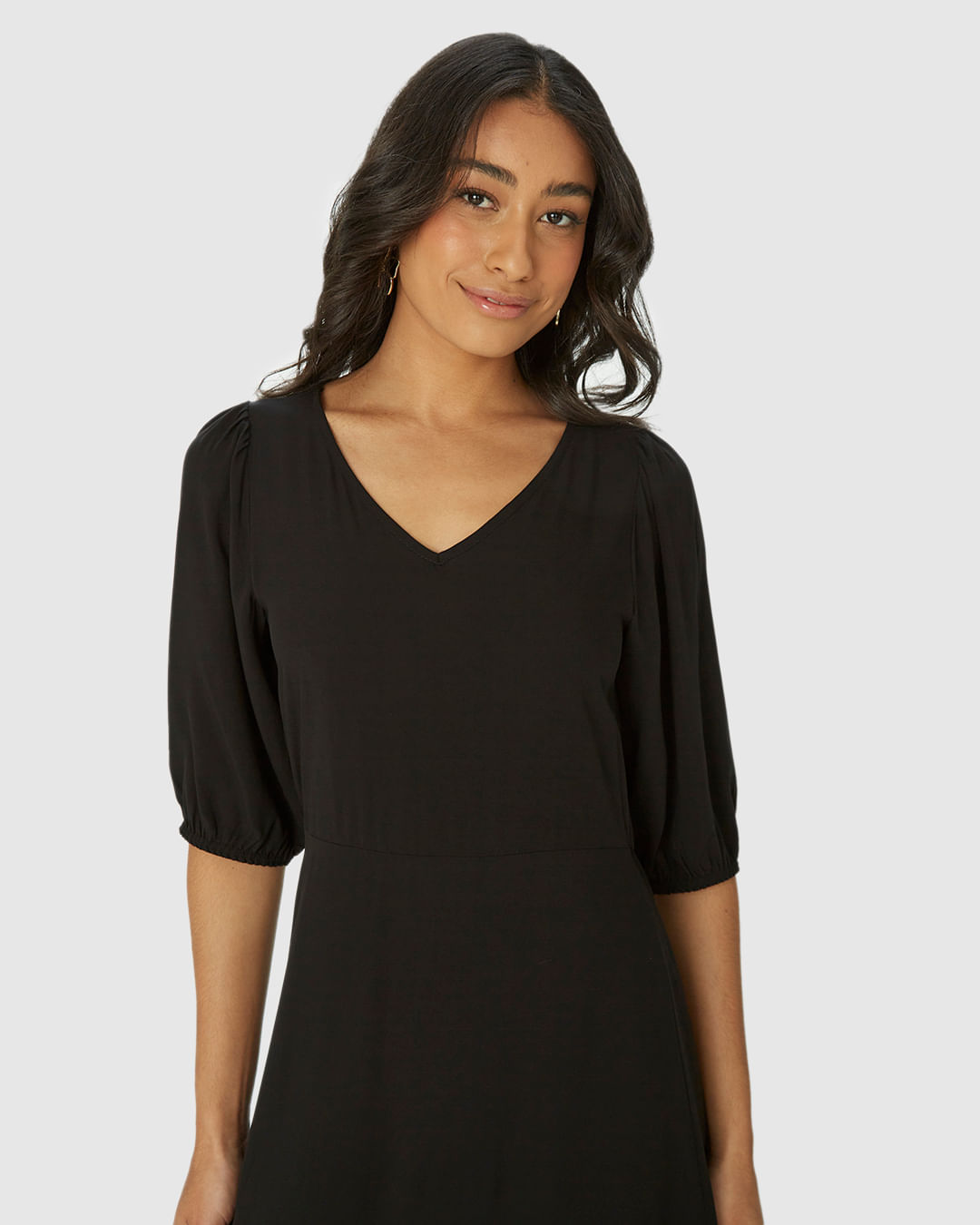 Vestido Midi Feminino Marias Manga 3/4 Em Viscose - Imagem 3