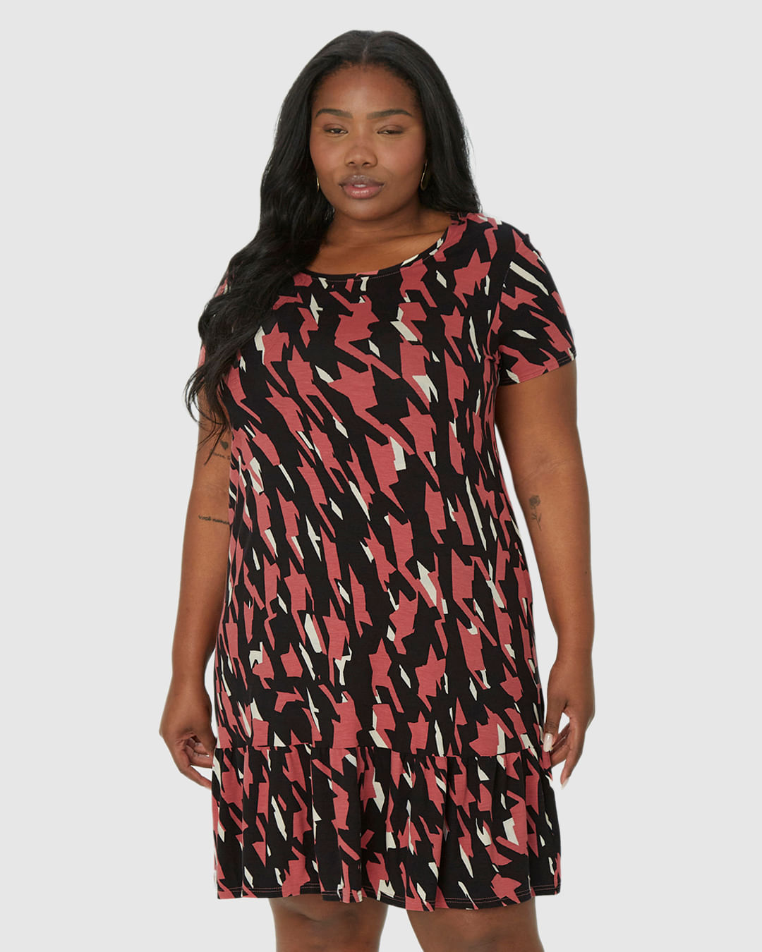 Vestido Feminino Plus Size Estampado Evasê Em Viscose Stretch - Imagem 14