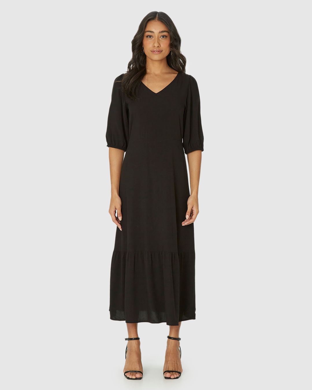 Vestido Midi Feminino Marias Manga 3/4 Em Viscose - Imagem 9