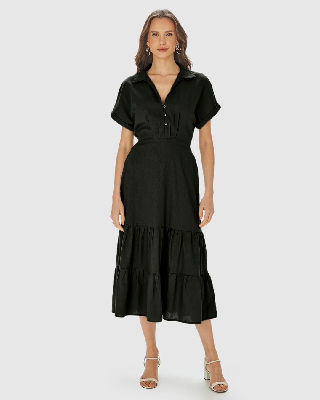 Vestido Midi Feminino Marias Amarração Costas Em Viscolinho - Imagem 4