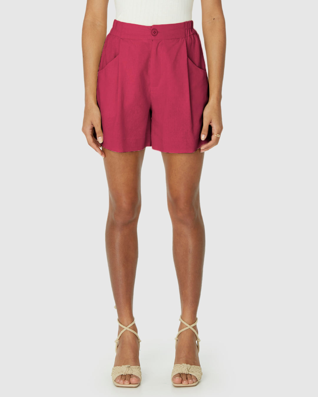 Bermuda Reta Feminina Bolso Funcional Em Viscolinho - Imagem 19