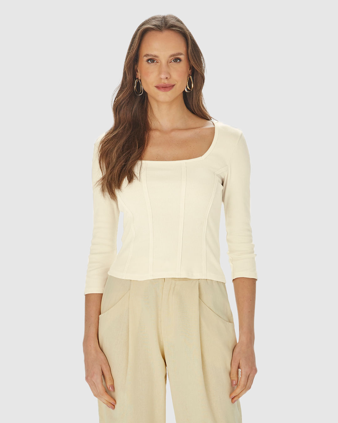 Blusa Long Cropped Feminina Corset Em Ribana - Imagem 19