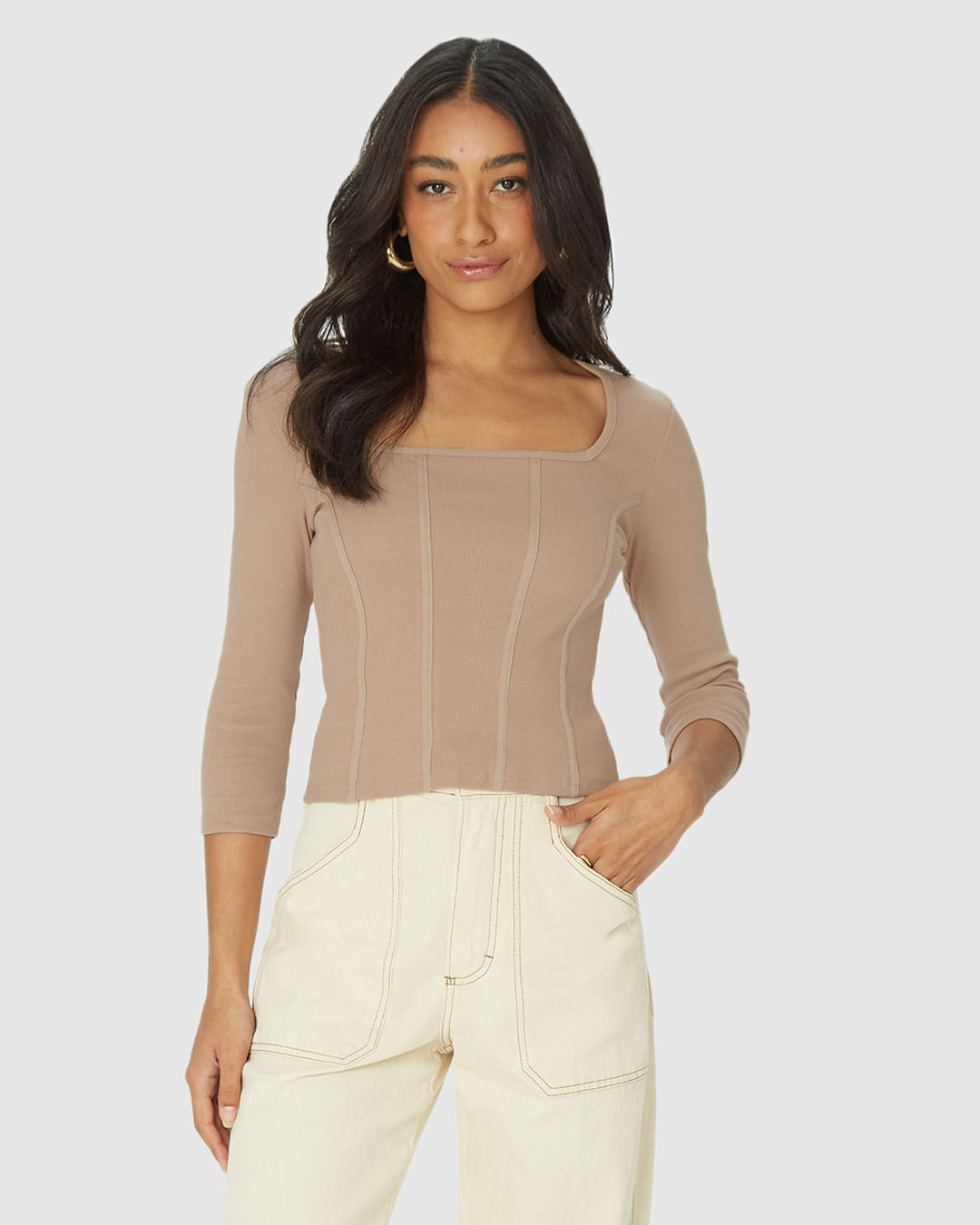 Blusa Long Cropped Feminina Corset Em Ribana - Imagem 9