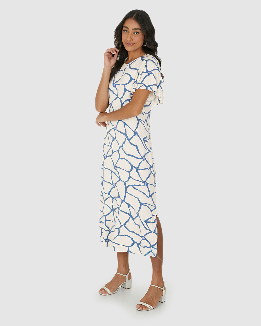 Vestido Midi Feminino Amplo Estampado Em Malha Viscolinho Stretch - Imagem 24