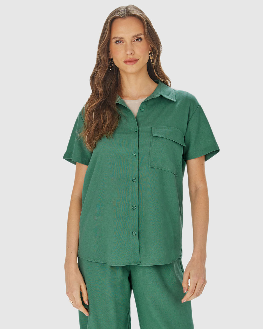 Camisa Feminina Com Bolso Funcional Em Viscolinho - Imagem 19