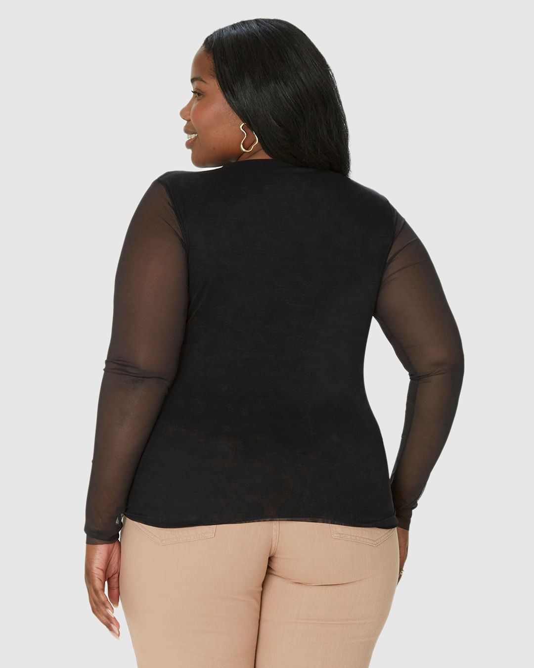 Blusa Feminina Plus Size Justa Em Tule Stretch - Imagem 5