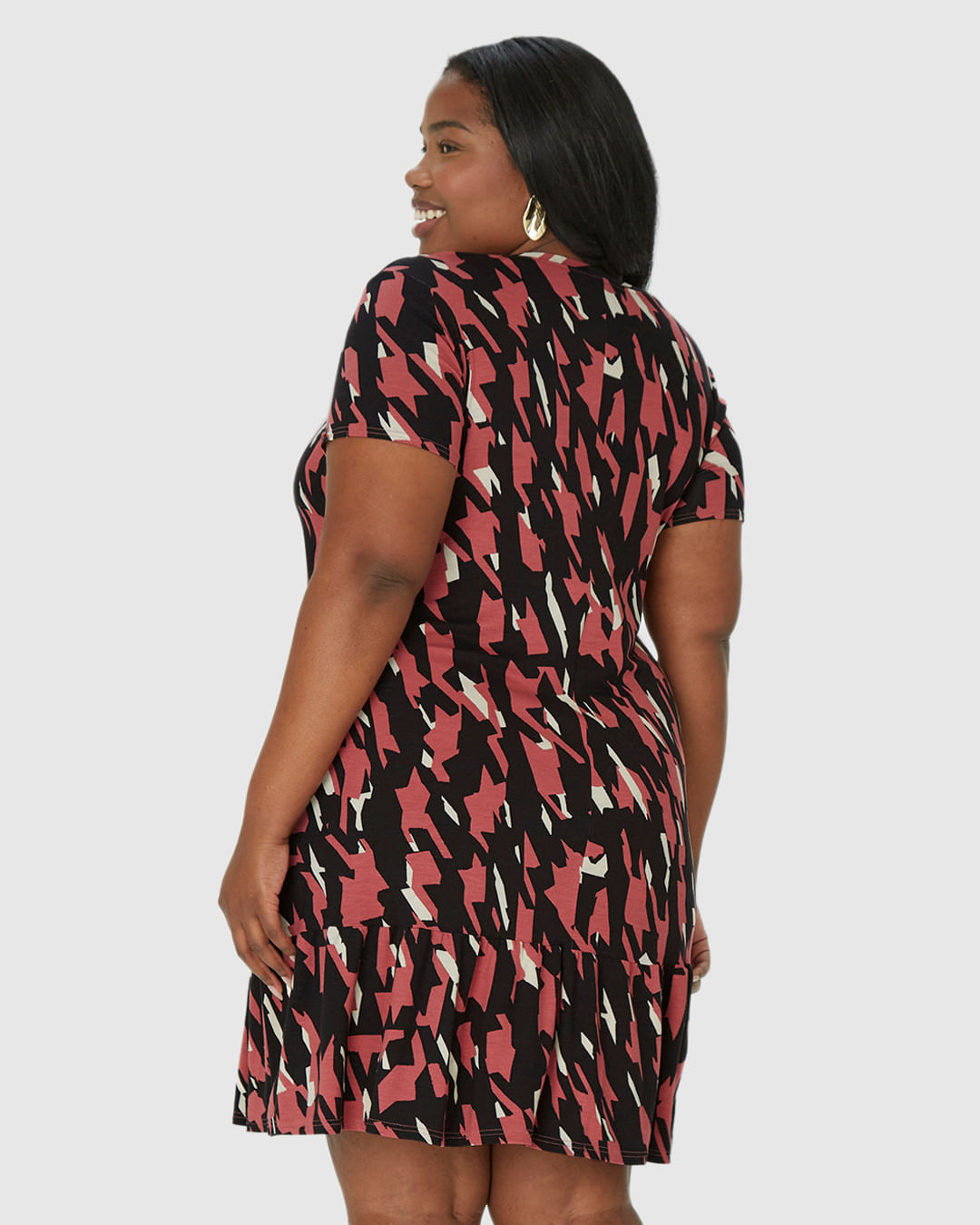 Vestido Feminino Plus Size Estampado Evasê Em Viscose Stretch - Imagem 15