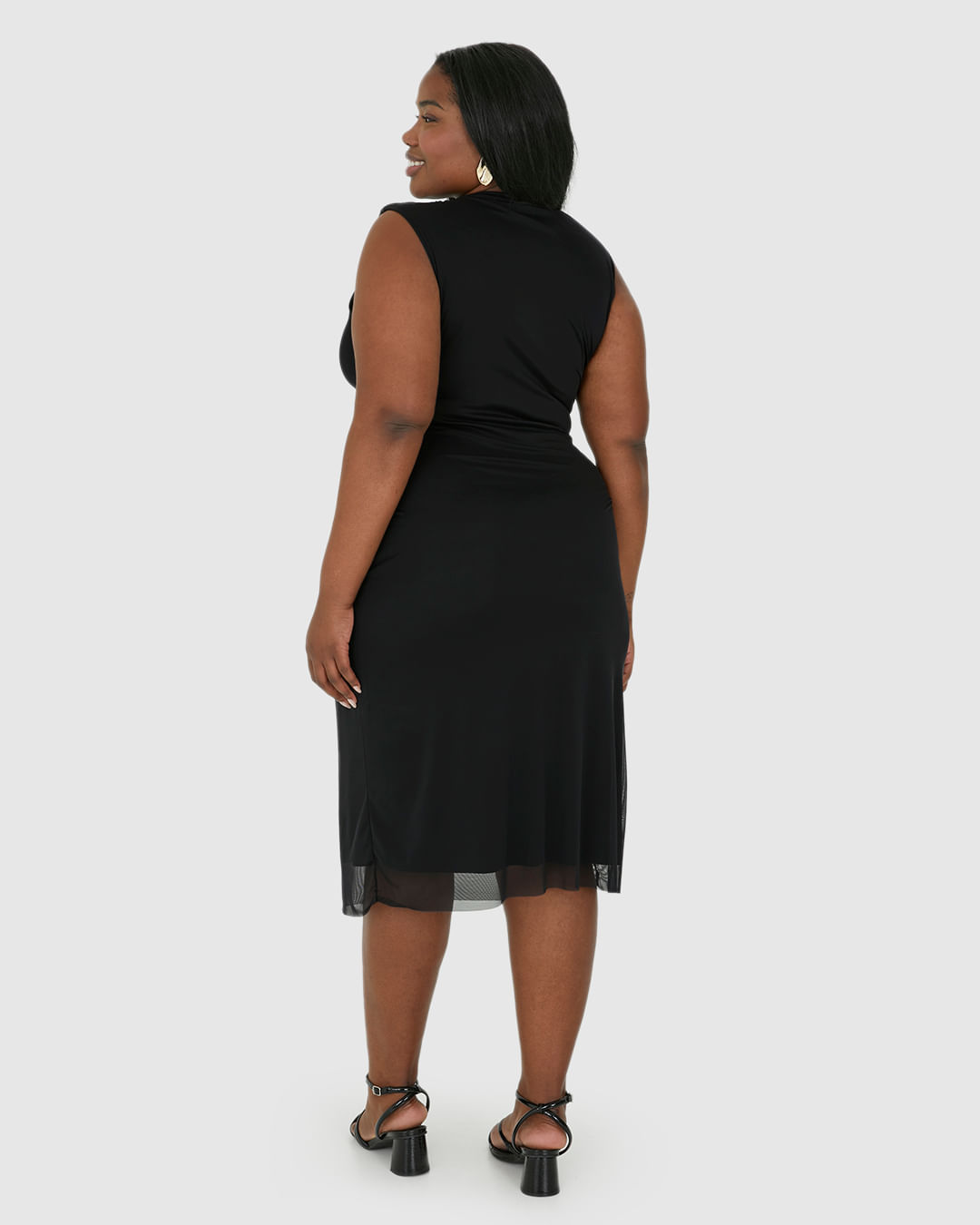 Vestido Midi Feminino Plus Size Detalhe Franzido Em Tule Stretch - Imagem 5