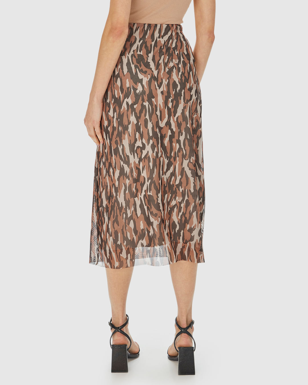 Saia Reta Feminina Animal Print Fenda Lateral Em Tule Stretch - Imagem 5
