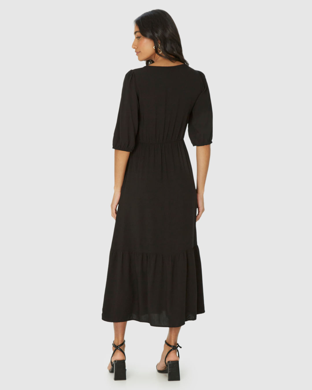 Vestido Midi Feminino Marias Manga 3/4 Em Viscose - Imagem 10