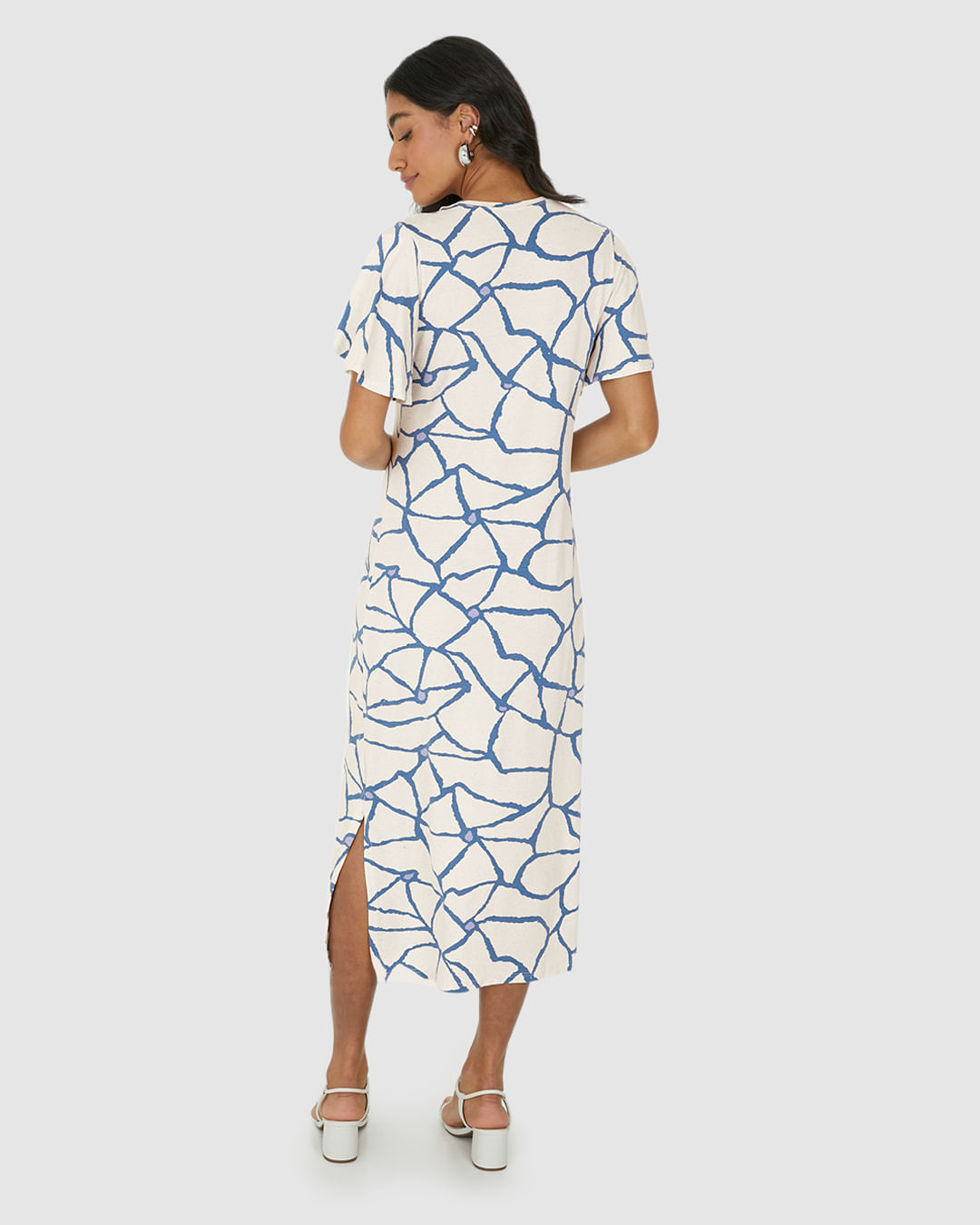 Vestido Midi Feminino Amplo Estampado Em Malha Viscolinho Stretch - Imagem 15