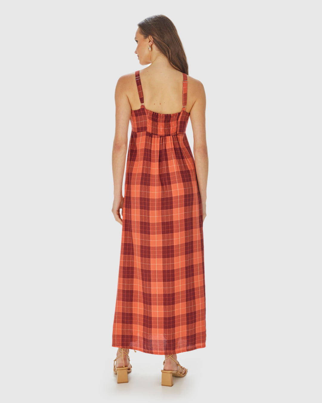 Vestido Longo Feminino Xadrez Alça Com Regulagem Em Viscose Lurex - Imagem 20