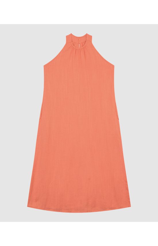 Vestido Amplo Feminino Com Bolso Funcional Em Viscolinho Texturizado