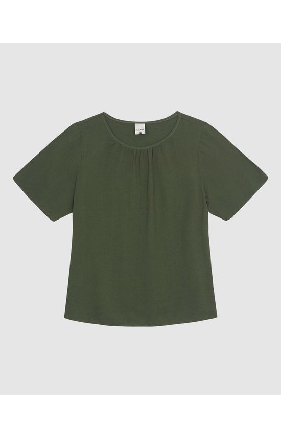 Blusa Ampla Feminina Franzido No Decote Em Viscolinho Texturizado