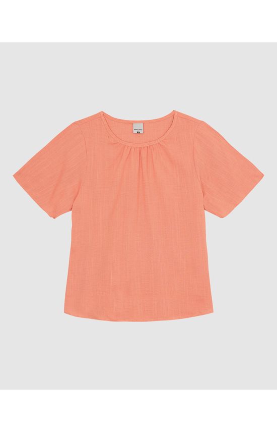 Blusa Ampla Feminina Franzido No Decote Em Viscolinho Texturizado